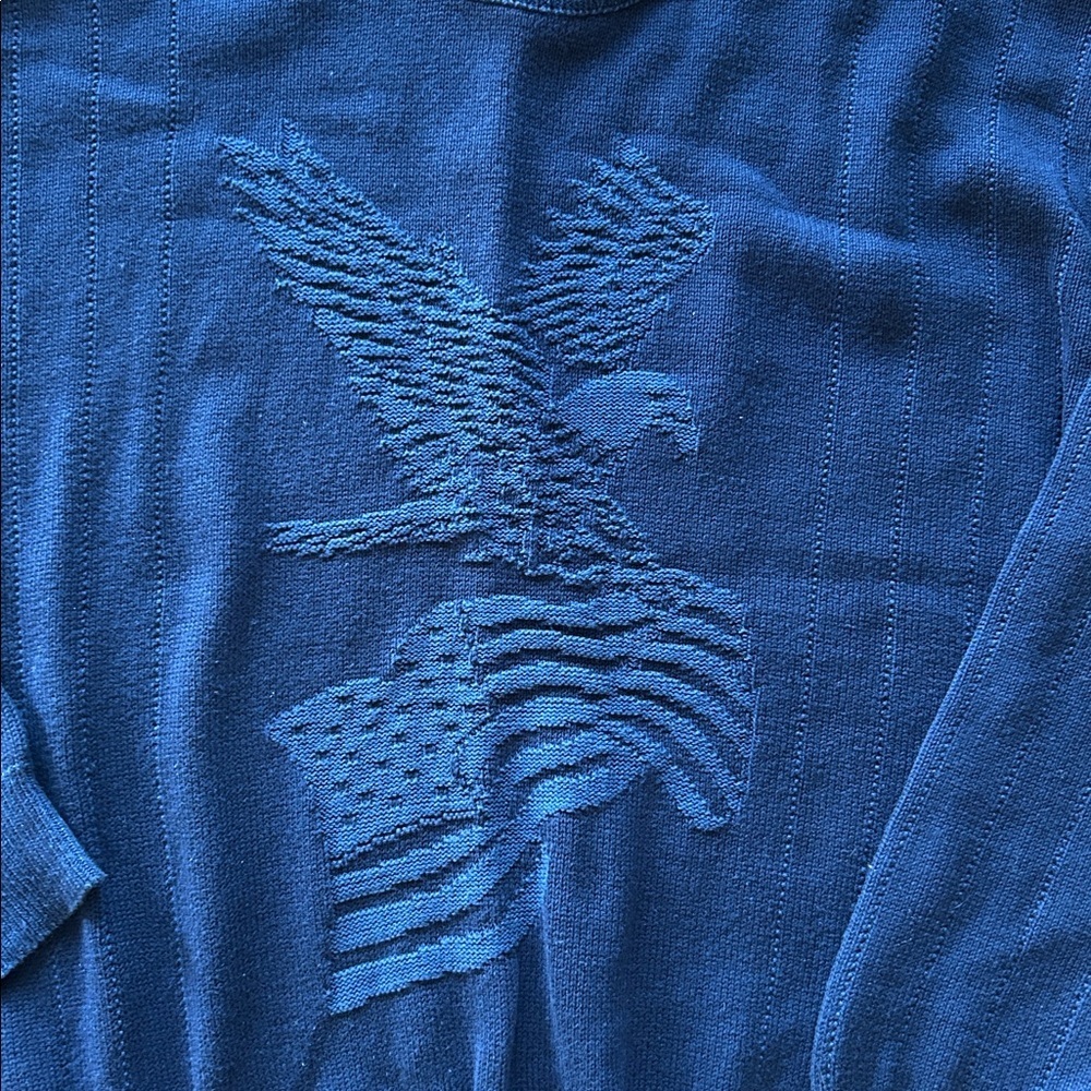 Shenandoah mens made in USA knit patriotic eagle flag navy blue sweater large - Picture 2 of 8